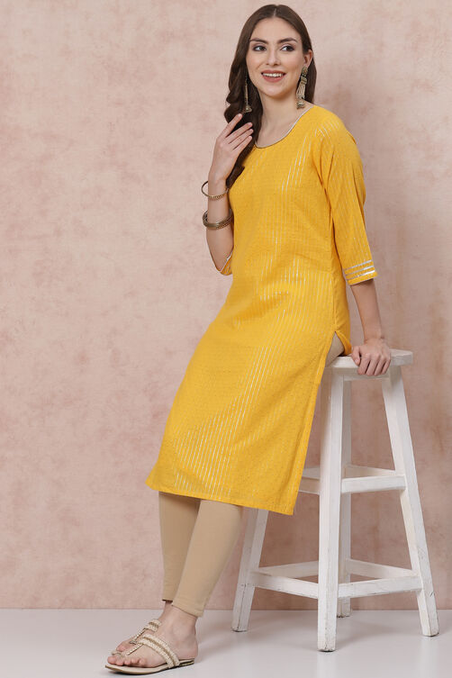 Yellow Cotton Straight Kurta image number 0